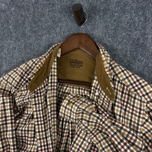 L.L.Bean Town & Field Plaid Corduroy Trim Button Down‎ Shirt Mens Large